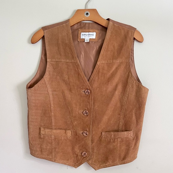Western Suede Leather Camel Tan Vest Coastal Cowgirl Vintage Leather Vest - Picture 2 of 12